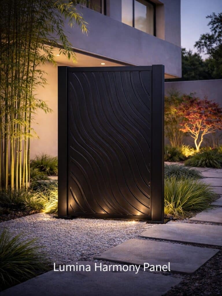 Harmony aluminum privacy screen panel with a fine, dense pattern