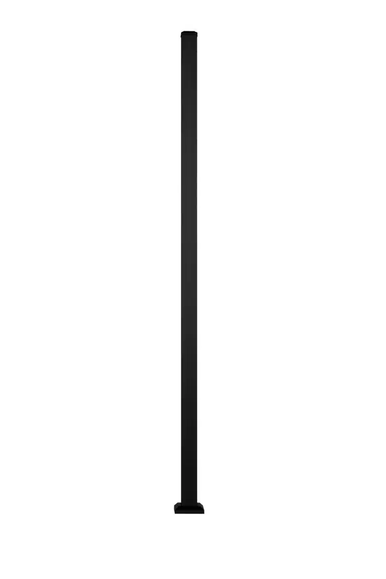 Black aluminum surface mount fence post with welded foot plate for concrete pool decks